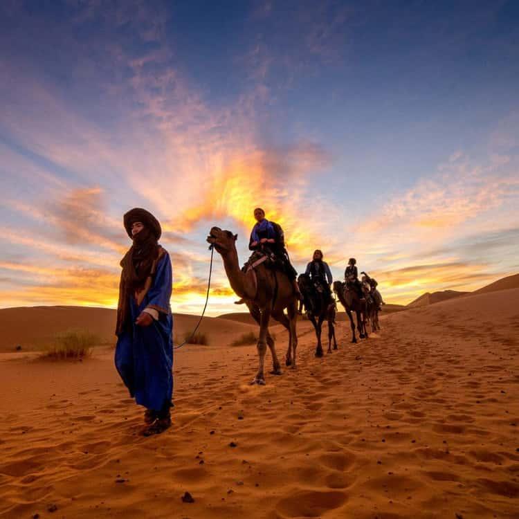 Sahara Desert tours in Morocco with camel trekking across Erg Chebbi dunes